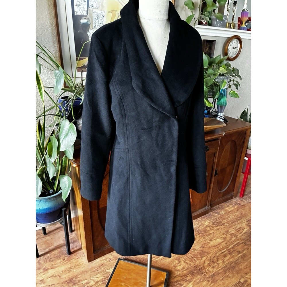 Karl Lagerfeld Paris Black Wool Blend Overcoat Trench City, 90s Medium